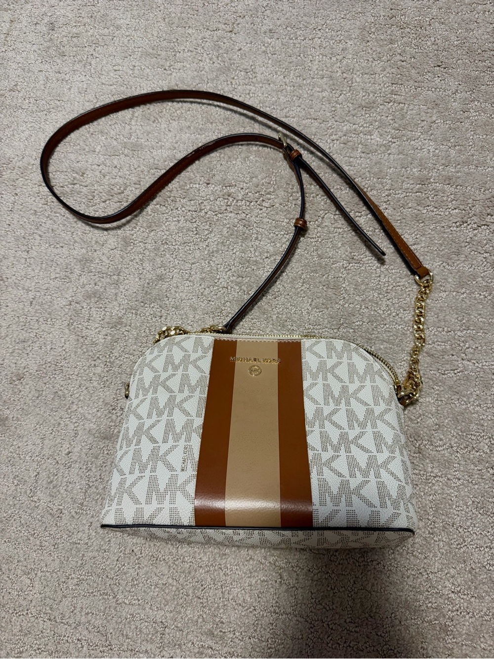 Michael Kors Center Stripe Cindy Large Dome Crossbody Purse